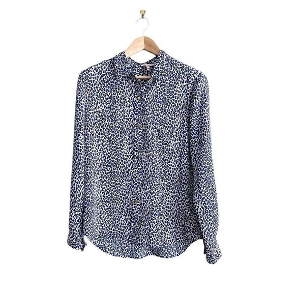 Juicy Couture Blouse Blue Black Leopard Women's M Button Up Long Sleeve Top - Picture 1 of 9